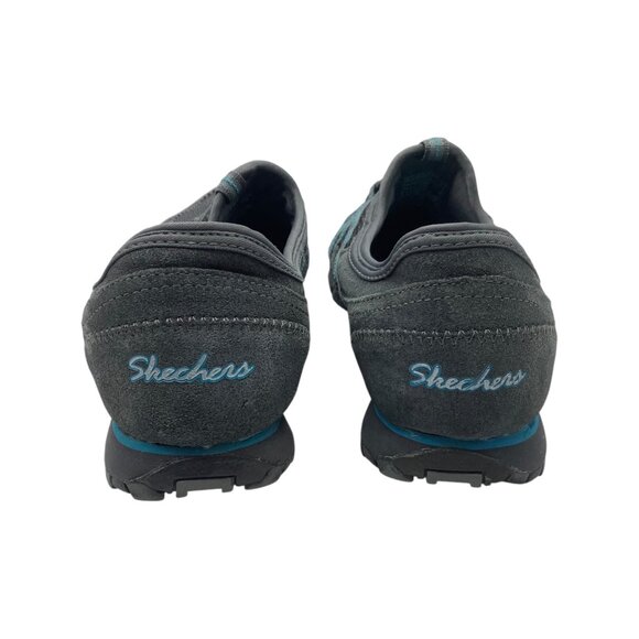 Skechers Women 7.5 Leather Blend Slip On Athletic Sneakers Gray Blue Breathable - Picture 5 of 7